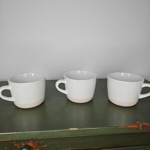 Crate & Barrel Aaron Probyn Welcome II Mugs S/3 Two Tone Speckled Stoneware New